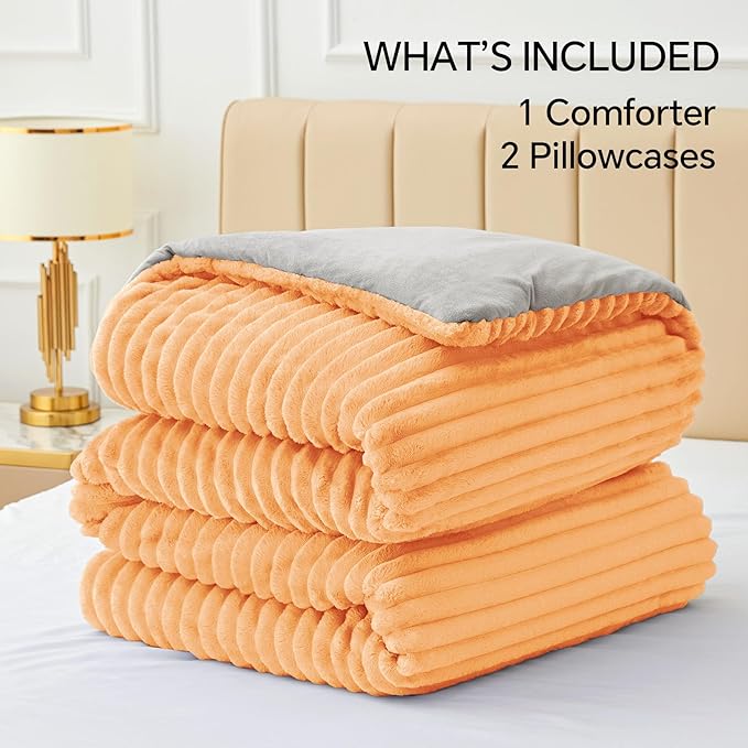 BEDELITE Fleece Full Comforter Set -Super Soft & Warm Fluffy Coral Bedding - Image 6