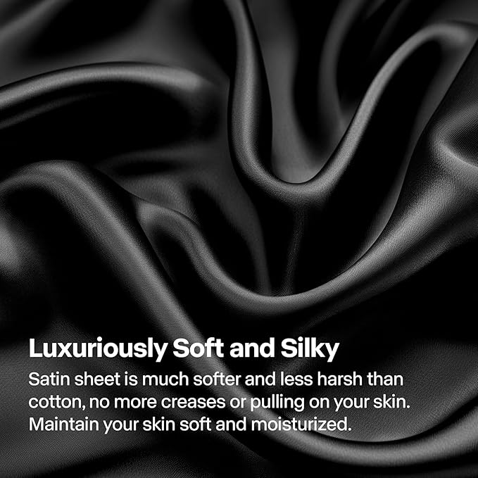 BEDELITE Satin Sheets Queen Size Bed Set, Luxury Soft Black Silky Sheets - Image 3