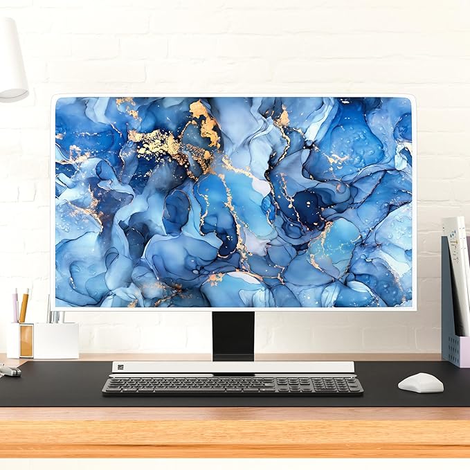 Baocicco Navy Blue Gold Marble Waterproof TV Dust Cover 40, 41, 42，43 Inch Creative Texture Grain Television Screen Cover Abstract TV Display Protectors Protective LED LCD OLED TVs Dust-Proof