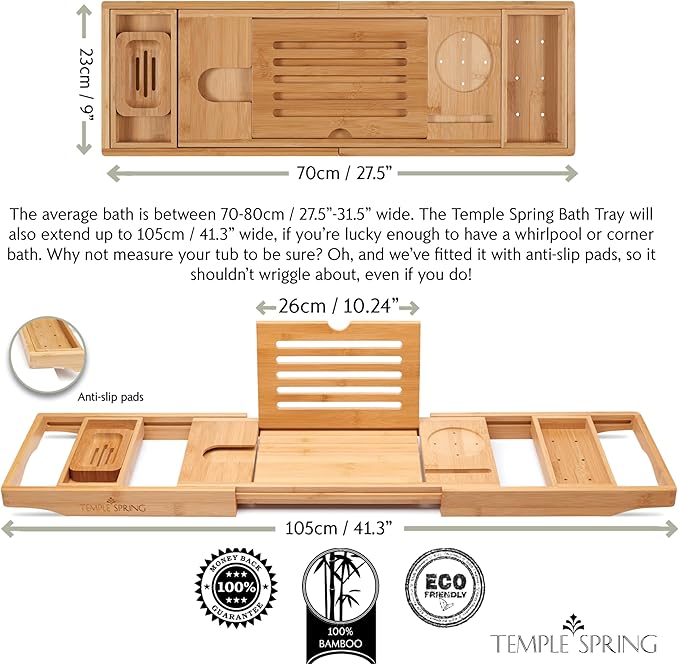 Temple Spring Bamboo Bathtub Tray Caddy - Image 3