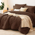 CozyLux Oversized King Comforter Set Brown Seersucker 7 Pieces 120x98 Bed in a by CozyLux