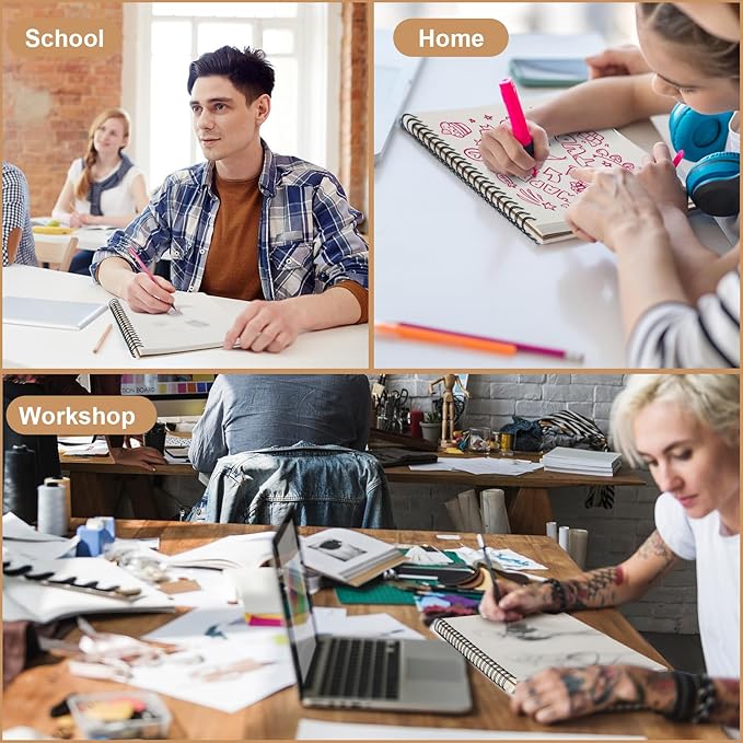 PerKoop 6 Pcs 8.5"x11" Spiral Sketch Pad A4 Large 100 Sheet Blank Notebook Sketch Pads 60lbs (100gsm) Xmas Gifts Sketching Drawing Pad Journals Art Sketchbook for Teachers Students Kids