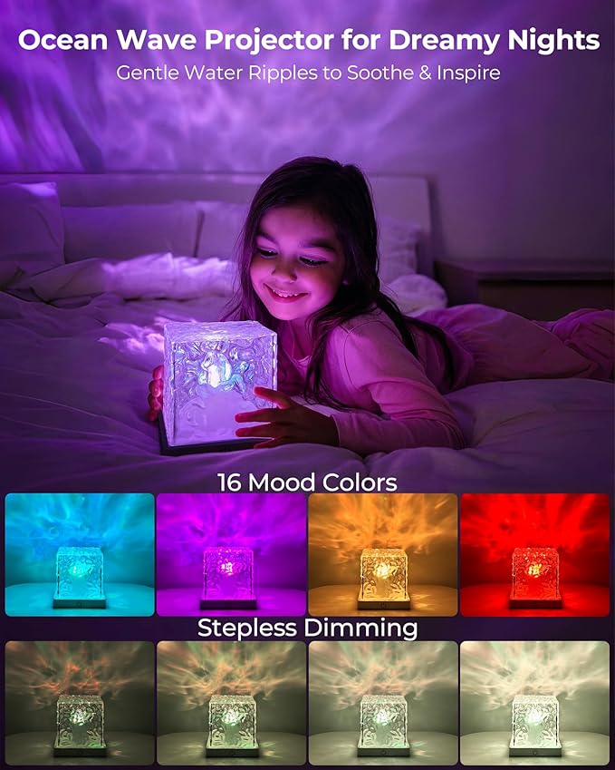 Rechargeable Shower Light Cube, 16 Color Ocean Wave Projector Light Battery - Image 3