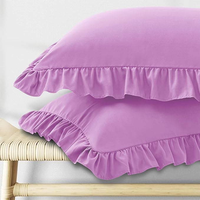 KKJIAF Ruffle Pillow Cases Queen Size Set of 2, Ruffled Pillow Covers by KKJIAF