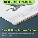 U.S. Art Supply 9" x 12" Premium Drawing Pad, Pack of 2 (50 Sheets Each), 60 lb (100 GSM) - Artist Sketch Book, Mixed Media Paper, Sketchbook for Drawing, Colored Pencils, Charcoal - Adults, Students