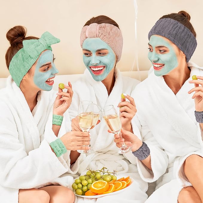 DiyJibb 9 Pcs Spa Headband for Washing Face, Skincare Headband and Wristband Set - Image 3