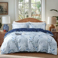 OAITE Duvet Cover Twin Size, Reversible Leaf Blue Duvet Cover Set by OAITE