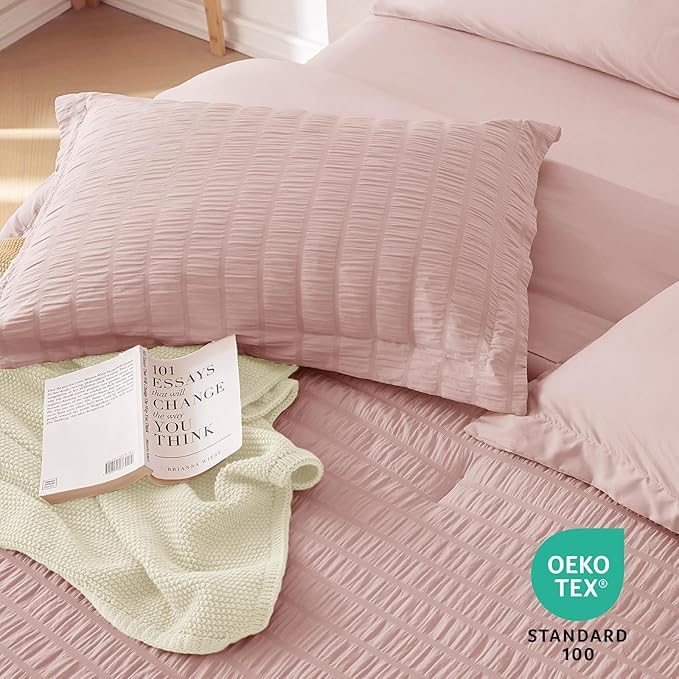 MUXHOMO 7 Pieces King Comforter Set, Seersucker Bed in a Bag King Size - Image 8