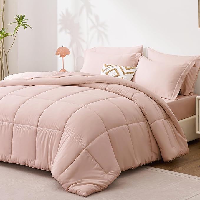 Love's cabin Twin Comforter Set Blush Pink, 5 Pieces Twin Bed in a Bag - Image 2