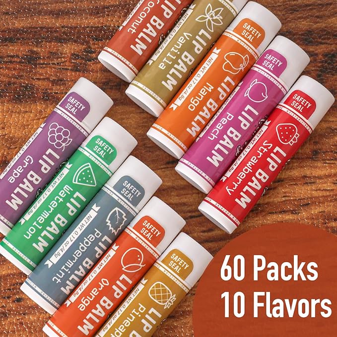 AZEN 60 Pack Lip Balm, Natural Lip Balm Bulk, Lip Care Product, Moisturizing - Image 3