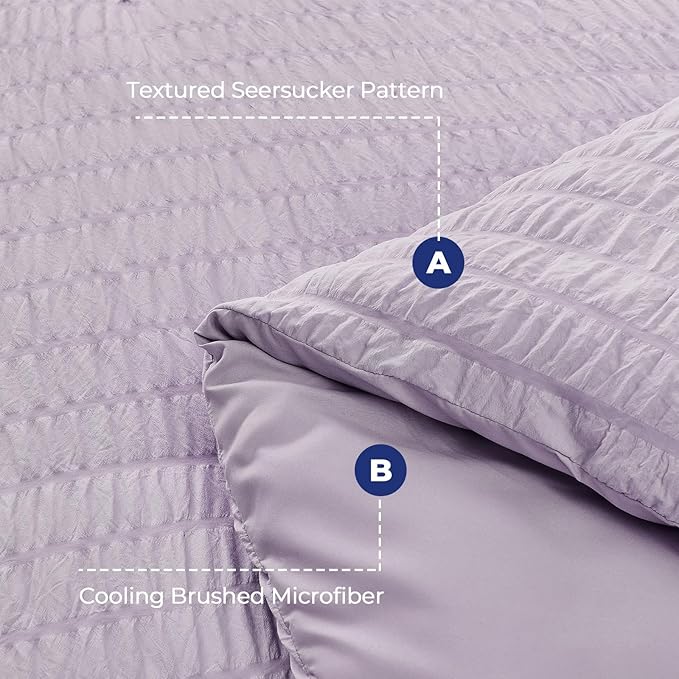 HYMOKEGE Lavender Duvet Cover Queen Size, Ultra Soft 3-Piece Seersucker Duvet - Image 4