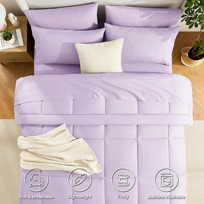 CozyLux Full Size Comforter Sets Lavender, 7 Pieces Bed in a Bag, Light Purple - Image 2