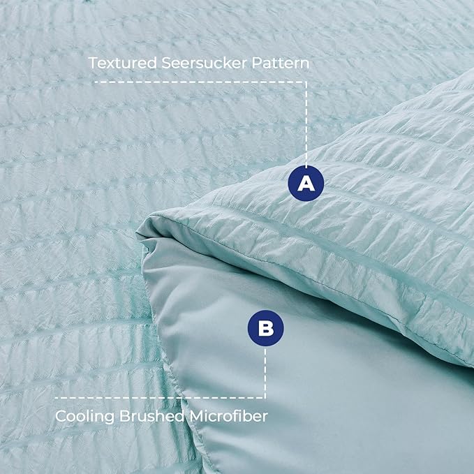 HYMOKEGE Lake Blue King Size Comforter Set Seersucker 7 Pieces, All Season - Image 4