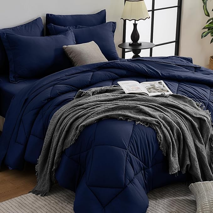 HEVUMYI Navy Blue Queen Comforter Set by HEVUMYI