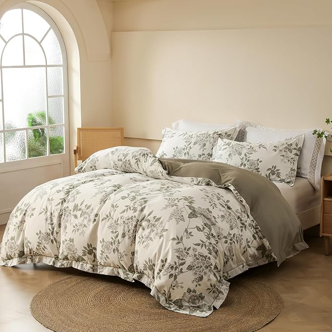 OAITE Duvet Cover Set Queen Size Floral Pattern 600 Thread Count Ultra Soft - Image 2
