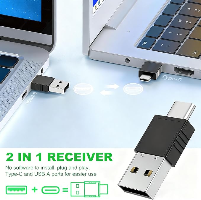 2 in 1 USB Type C Presentation Clicker with Green Pointer, Rechargeable Wireless Presenter for PowerPoint Presentation Pointer PPT Clicker, 2.4GHz Presenter Remote Slide Advancer for Computer MacBook