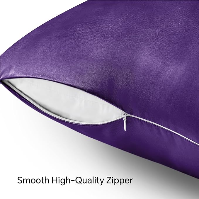 BEDELITE Satin Pillowcase with Zipper, Plum Purple King Size Pillow Cases Set - Image 5