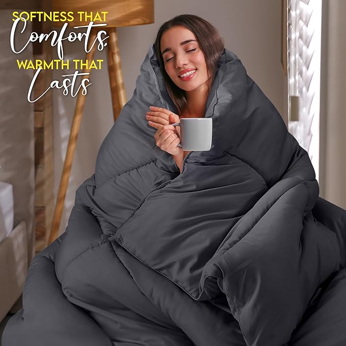 Utopia Bedding Queen Comforter Duvet Insert, Quilted Grey Comforter - Image 4