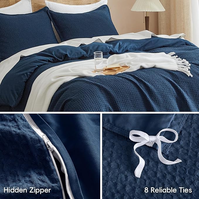 PHF Waffle Weave Duvet Cover Set King Size, No Snagging Ultra Soft Luxury - Image 5