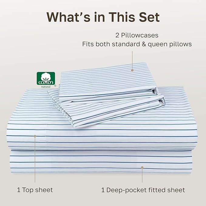 California Design Den Printed Striped Sheets Queen Size Bed Set - Image 4