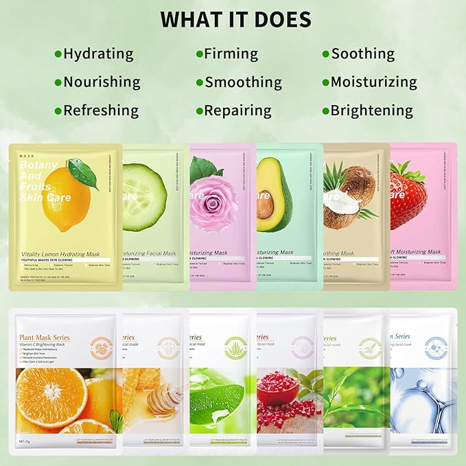 12 Pack Face Masks Skincare Sheet Face Masks - Image 3