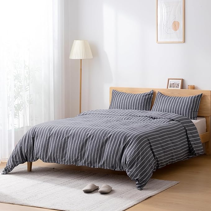 TOCOMOA Striped Duvet Cover Set 100% Natural Cotton Soft Comfy Breathable 3 - Image 2