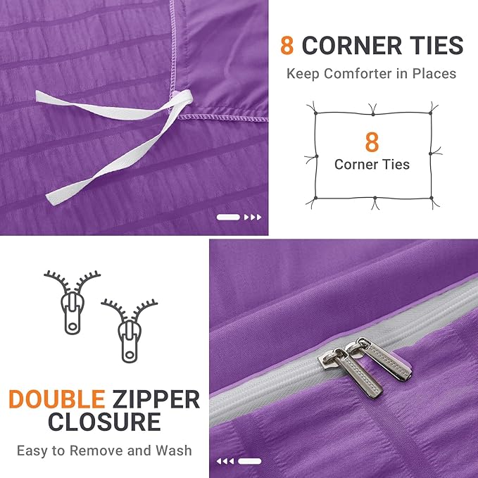 HYMOKEGE Dark Purple Duvet Cover Full Size, Ultra Soft 3-Piece Seersucker Duvet - Image 4