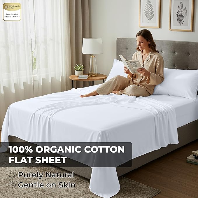 Royale Linens 100% Organic Cotton King 2 Pack Flat Sheet Only - Image 2