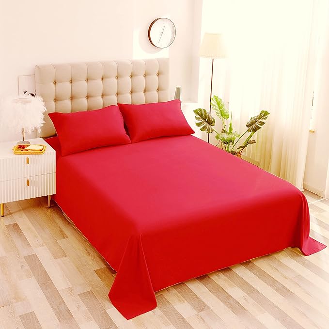 Sfoothome Queen Flat Sheet Red Top Sheet, Premium Hotel 1-Piece, Luxury and - Image 5