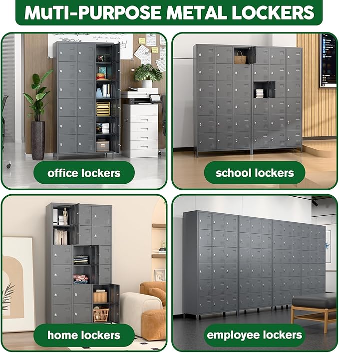 SUPEER Metal Lockers for Employees with 18 Door,Metal Storage Locker with Lock for School Garage Gym Office Home Bedroom,Assembly Required,18 Doors Dark Grey