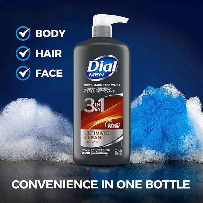 Dial Men 3 in 1 Body, Hair and Face Wash, 16 Fl Oz, Cleanses Deep + Gentle on - Image 4