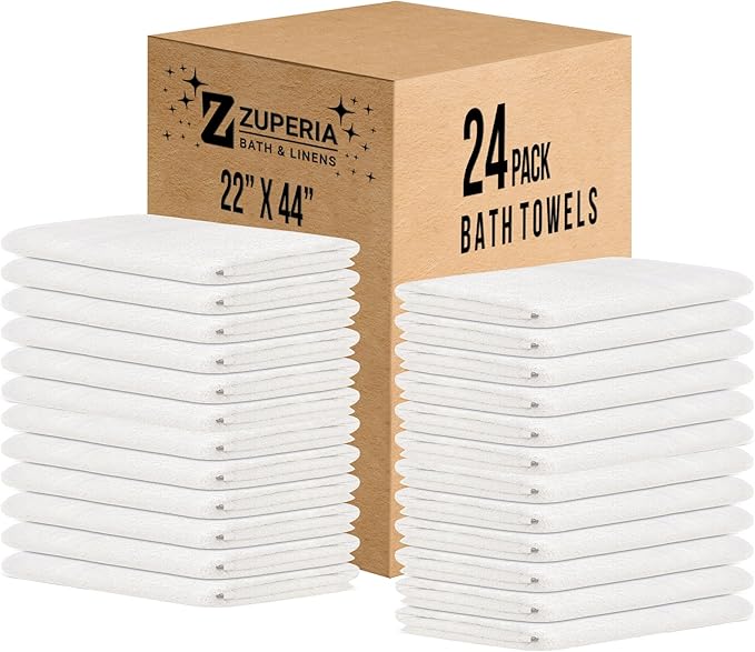 ZUPERIA White Bath Towels Bulk 24 Pack by Zuperia