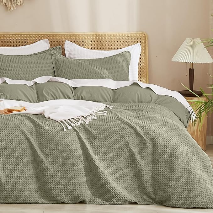 PHF Waffle Duvet Cover Set King Size, No Snagging Ultra Soft Luxury Textured by PHF