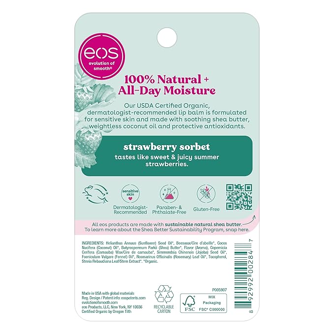 eos 100% Natural & Organic Lip Balm- Strawberry Sorbet, All-Day Moisture - Image 5