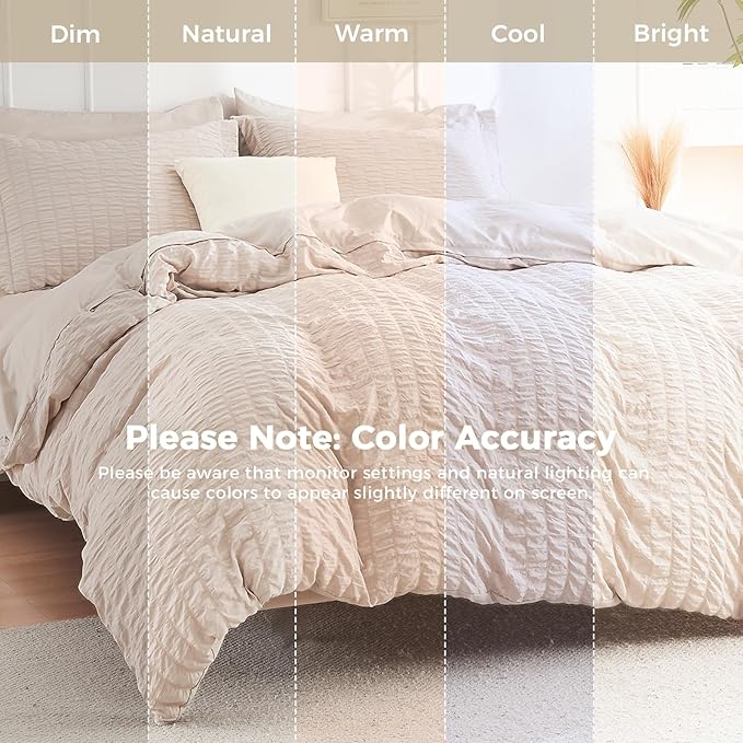 HYMOKEGE Beige Twin Comforter Set Seersucker 5 Pieces, All Season Luxury Bed in - Image 2