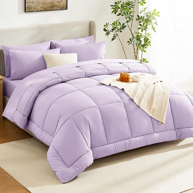 CozyLux Queen Comforter Set Lavender, 7 Pieces Bed in a Bag, Light Purple - Image 8