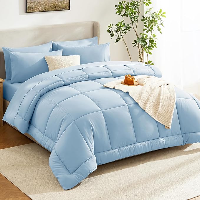 CozyLux Full Size Comforter Set Baby Blue, 7 Pieces Bed in a Bag, All Season - Image 8