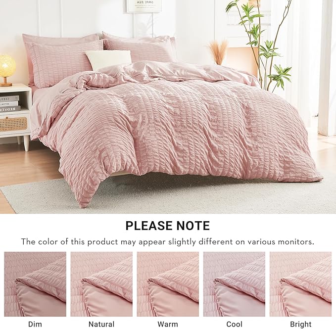 HYMOKEGE Rose Gold King Size Comforter Set Seersucker 7 Pieces, All Season - Image 6