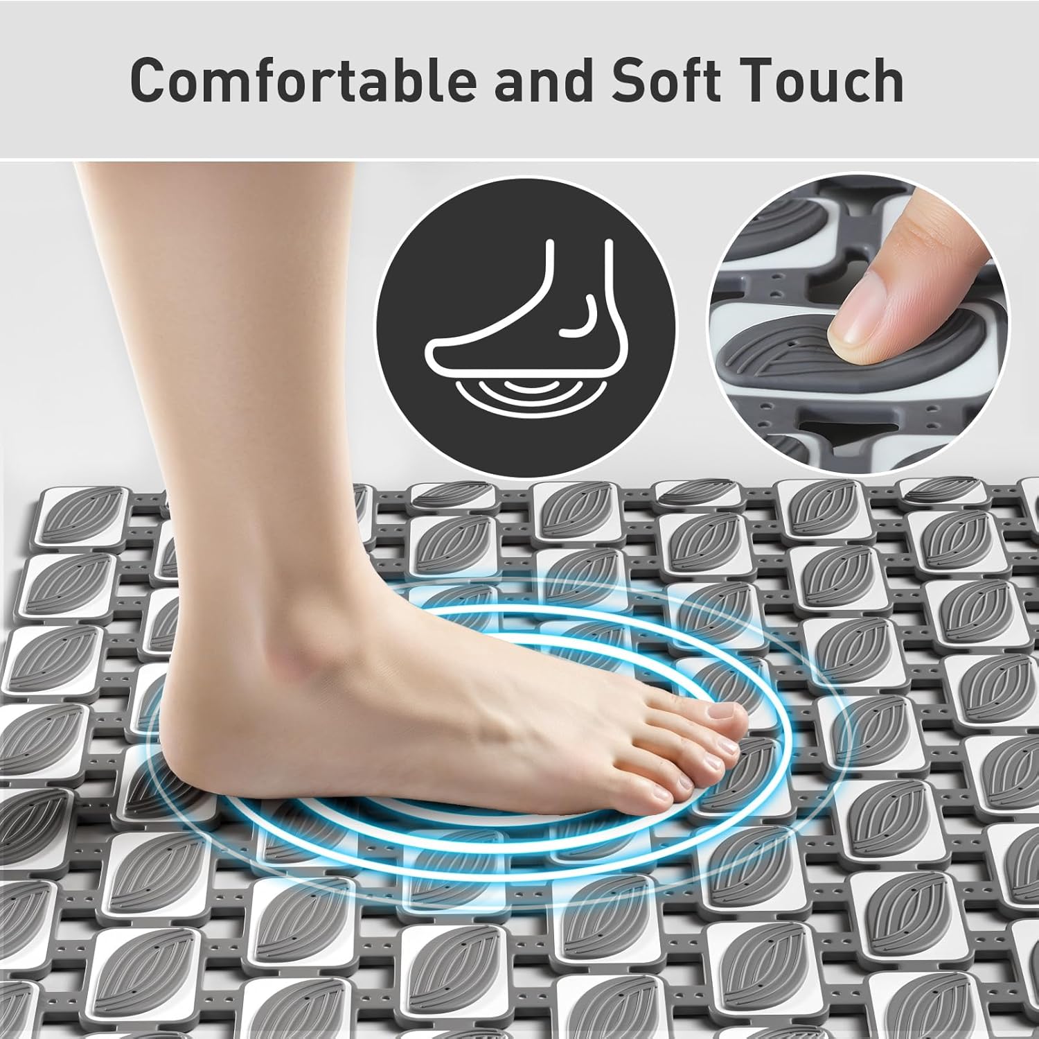 Bath Mat for Tub Non Slip Shower Mat for Elderly - 27 x 16 Inch Soft Durable Bathtub Mat Non Slip Shower Mat for Inside Shower with Suction Cups & Drain Holes, Machine Washable Easy to Cut, Dark Grey