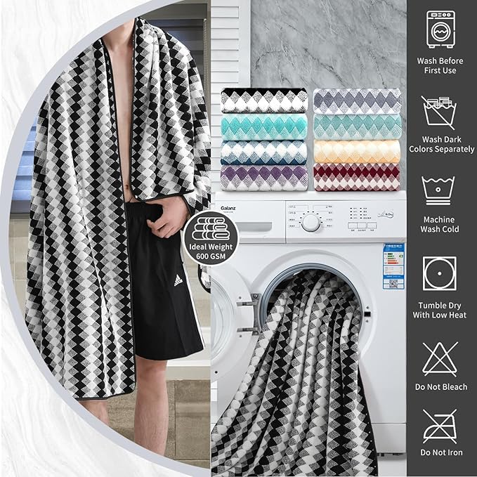 4 Piece Bath Towel Black Oversized Bath Sheet 35"x70" Bathroom Towel Extra - Image 3