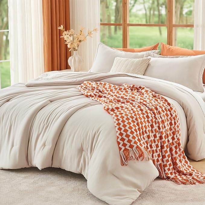 MUXHOMO Beige Full Comforter Sets, All Season Ultra Soft Down Alternative by MUXHOMO