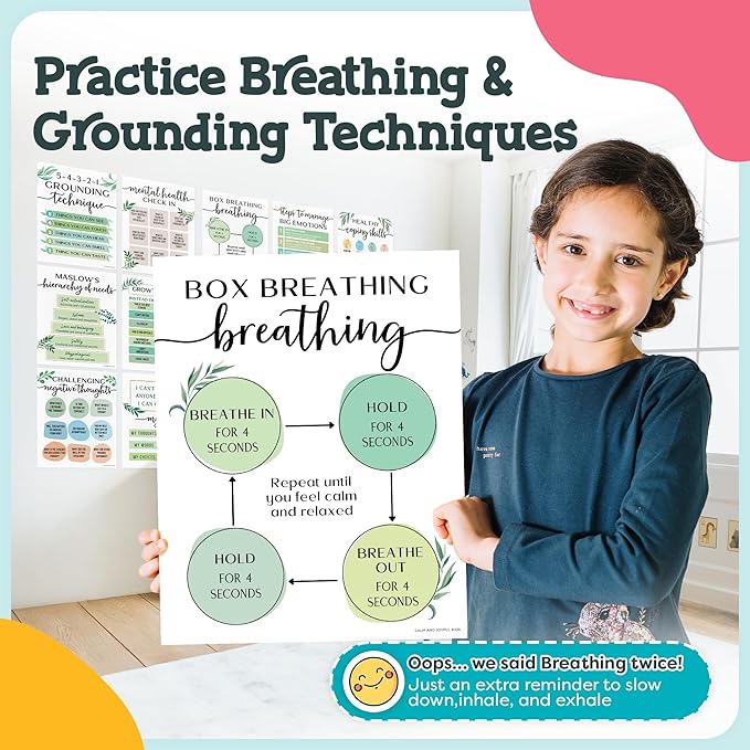 Mental Health Posters - 12 PCS (11"x14") - Coping Skills, Boundary Statements and Growth Mindset for Classroom, Therapy Office, Counseling Decor, Mental Health Gifts, School Counselor, Psych Supplies