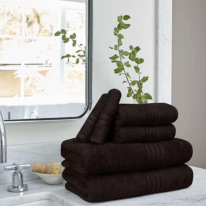 BOUTIQUO 6 Pack Cotton Towel Set, Contains 2 Bath Towels 28x55 inch, 2 Hand - Image 3