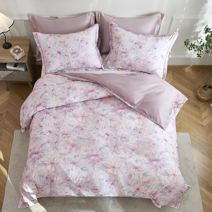 OAITE Duvet Cover Set Queen Size Floral Pattern 600 Thread Count Ultra Soft - Image 4