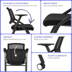 30 Pack Stackable Conference Room Chairs with Wheels and Paddle, Ergonomic Mesh Back and Arms for Meeting, Conference, Reception, Training Room & Home Office Desk Folding Chairs