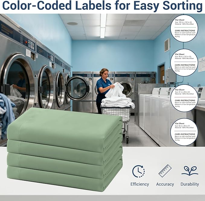 Bulk Full Flat Sheets Only, 6 Pack Quick Sort Top Bed Sheet, Color-Coded Label - Image 4