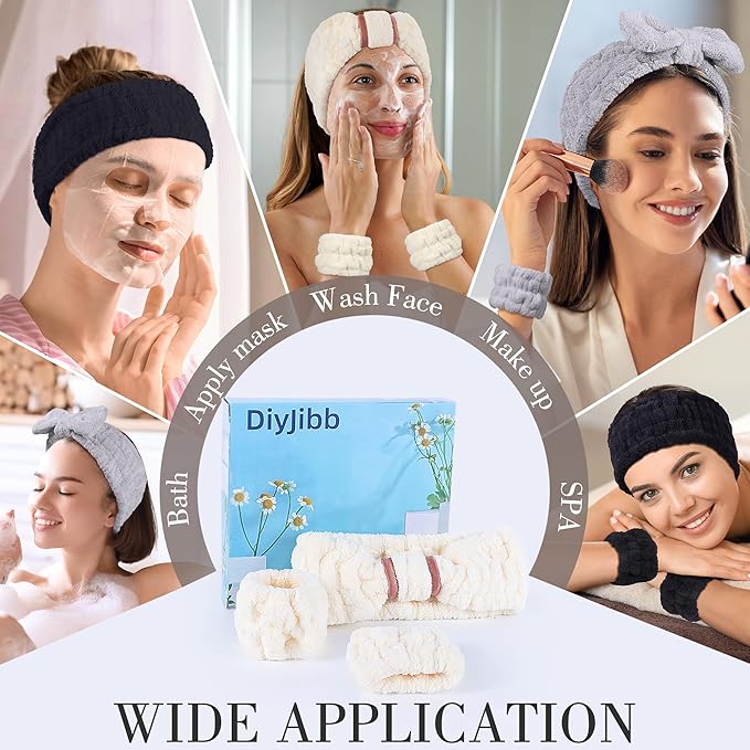 DiyJibb 9 Pcs Spa Headband for Washing Face, Skincare Headband and Wristband Set - Image 4