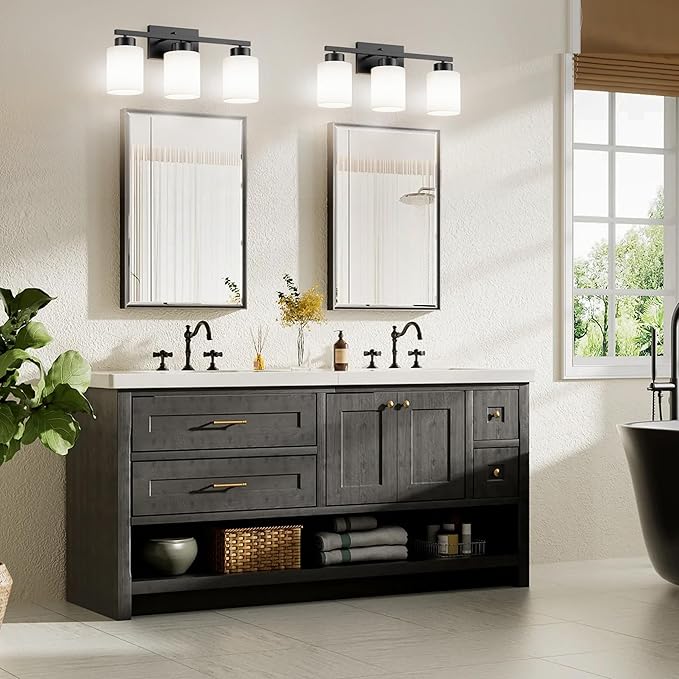 PARTPHONER 3-Light Matte Black Bathroom Light Fixtures, Modern Vanity Light - Image 7