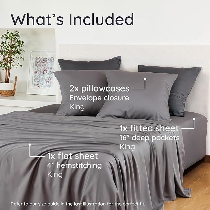Bambaw King Sheets Set 4pcs, 100% Viscose Derived from Bamboo Sheets, King Size - Image 2