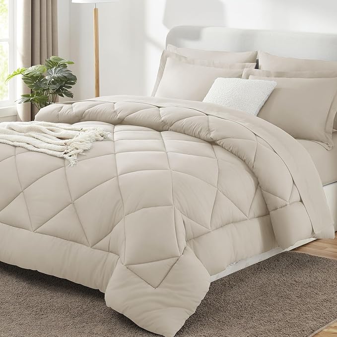 CozyLux Oversized Queen Comforter Set Beige by CozyLux
